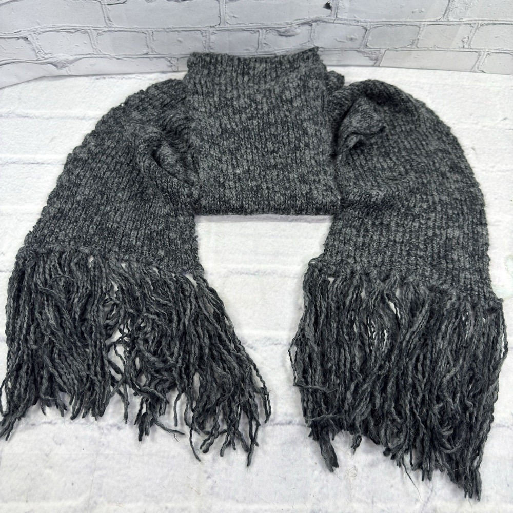 John Varvatos USA Charcoal Knit‎ Scarf Wool Acrylic Blend Long 104"x8" Sweater